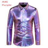 Silver Metallic Sequins Glitter Shirt Men's Disco Party Halloween Chemise Homme Stage Performance Shirt MartLion   