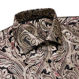 Hi-Tie Men's Silk Shirts Jacquard Paisley Floral Long Sleeve Lapel Shirt Blouse Outerwear Wedding Office Breathable MartLion CY-1006 S 
