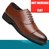 Men's Flat 6CM Heightening Elevator Shoes Formal Leather British Casual Wedding Suit MartLion Brown Flat 41 