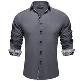 Men's Shirt Long Sleeve Black Solid Red Paisley Color Contrast Dress Shirt Button-down Collar Clothing MartLion CY-2224 S 