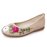 Women Flower Flats Slip On Cotton Fabric Casual Shoes Round Toe Flat MartLion Beige 38 