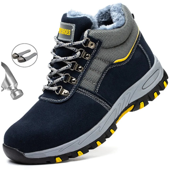 Winter Boots Men's Steel Toe Cap Safety Boots Work Shoes Puncture-Proof Work Plush Warm Safety MartLion   