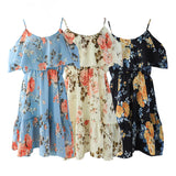 Women Printed Off Shoulder Slip Dress Strap Mini Dress Summer Beach Dress MartLion   