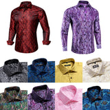 Hi-Tie Spring Autumn Men's Shirts Silk Red Black Paisley Suit Turndown Collar Shirt Casual Formal Wedding Gifts MartLion   