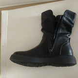 Ankle Boots Cow Leather Motorcycle Platform Wedge Winter Plush Knee High Women Shoes
