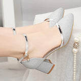 Women Casual Pointed Toe Black Patent Leather Buckle Strap Heel Shoes for Party MartLion e 38 