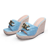 Peep toe Sandals Women Summer Shoes Platform Elegant Wedge Heel 10cm Yellow Black Pink MartLion Sky blue 6.5 