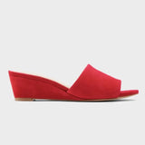 Women Elegant Summer Slippers 3cm Velvet Mules Wedge Sandals Slippers Open Toe High Heels Casual Dress Shoes MartLion Red 35 