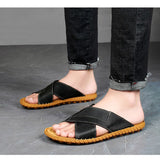 Design Leather Open Toe Sandals Men‘s Slip Resistant Solid Color Slippers Soft Slipper Outdoor Summer Shoes Mart Lion   