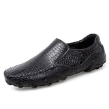 Men's Loafers Genuine Leather Casual Shoes Classic Crocodile Pattern Moccasins Slip On Boat Footwear Mart Lion Black 38 