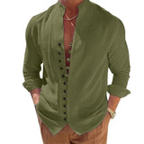 Men's Casual Shirts Linen Tops Loose and Comfortable Long Sleeve Beach Hawaiian Shirts MartLion green1 S 