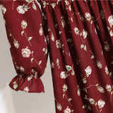 Floral Print Bohemian Chiffon Bow Neck Flare Sleeve A-Line Women's Dress Elastic Waist Knee-Length Dresses Spring MartLion   