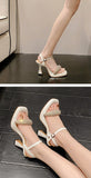 Liyke Style Platform Square Toe Crystal Rhinestone Sandal Female Buckle Strap Gladiator High Heels Women Party Shoes Mart Lion   