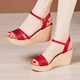 Bling Street Style Platform Wedges Shoes Summer Elegant Beach High Heels Sandals for Women Office MartLion Red 11 