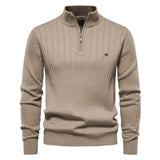 Zipper Mock Neck Pullover Sweaters for Men Warm Winter Cotton Knitted Men's Sweaters MartLion Khaki EUR XL 90-100kg 