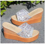 Women Slippers Outdoor Summer Wedge Sandals Mesh Sequin Slide Mujer Verano Beach Slides Platform Slippers Mart Lion   