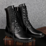 Winter Boots US Combat Boots Trend Velvet Men's Genuine Leather Snow Side Zipper Motorcycle High MartLion   