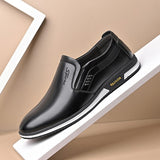 Men's Black Leather Casual Shoes Sneaker Slip-on Loafers Soft Bottom Non-slip Dad Driving Mart Lion   