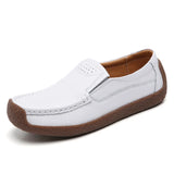 Genuine Leather Women's Casual Shoes Leisure Sneakers Luxury Slip-on Loafers Female Soft Moccasins MartLion WHITE 11 