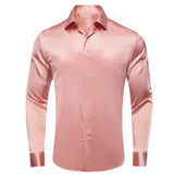 Coral Pink Paisley Men's Silk Shirt Spring Autumn Long Sleeve Wedding Turndown-Collar Dress Suit Shirt Formal Gift Hi-Tie MartLion CY-1639 S 