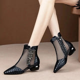 Women Cute Sweet Spring Summer Mesh Breathable Square Heel Boots Lady Casual Elegant Black MartLion   