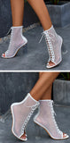 Spring Autumn Peep Toe Transparent High Heels Dance Shoes Ankle Boots Women Roma Style Mesh Hollow Out Cross Lace-Up Sandal MartLion   