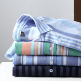 Men's Oxford Long Sleeve Plaid Striped Shirt 100% Cotton Soft  Spring Autumn Clothing Casual Dress Mart Lion   
