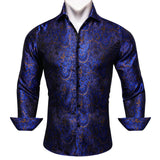 Luxury Men's Shirt Embroidered Silk Slim Casual Gold Blue Purple Black Red Green Paisley Flower Long Sleeve Barry Wang Cloth MartLion 0008 L 