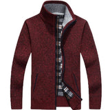 Winter Thick Men's Knitted Sweater Coat Off White Long Sleeve Cardigan Fleece Full Zip Causal Clothing for Autumn MartLion wine US S 50-60 KG 