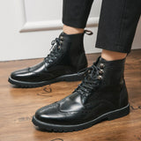 Formal Men's Boots British Style Brogue Mid Calf Dress Patent Leather Martin Masculina Mart Lion   