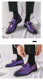 British Style Purple Tassel Men's Dress Shoes Pointed Toe Leather Brogues Slip-on Wedding MartLion   