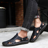  Men's Leather Slippers Summer Slip-on Outdoor Casual Shoes Wrap Toe Non-slip Beach Cozy Breathable Sandals Mart Lion - Mart Lion