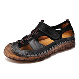 Men's Summer Shoes Sandals Outdoor Baotou Breathable Non-Slip Leather Beach Crash Proof Mart Lion Black 38 
