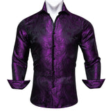 Luxury Men's Shirt Embroidered Silk Slim Casual Gold Blue Purple Black Red Green Paisley Flower Long Sleeve Barry Wang Cloth MartLion