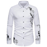 Men's Slim Fit Casual Long Sleeves Design Printing Button Down Dress Shirt Casual Button Down Shirt Muscle Dress MartLion 83294white XS 