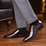 Men's Pointed Toe Leather Shoes Formal Bright Casual Wedding Oxfords MartLion   