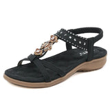 Summer Bohemian Rhinestone Round Head Beach Flat Bottom Women's Sandals MartLion Black 42 