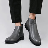 White Formal Chelsea Mens Boots Round Toe Low Heel Ankle Boots Side Zipper Leather Cowboy Boots MartLion