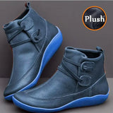 Women Arch Boots Short Plush Warm Femme Winter Waterproof Shoes Ankle PU MartLion Blue B 36 