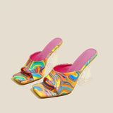Summer Mix Color Women High Heels Mules Slippers Open Toes Ins Squared Toes Sandals MartLion colorful 40 