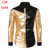 Black Sequin Glitter Dress Shirt Men's Shiny Long Sleeve Button Down 70s Disco Party Dance Shirt Christmas Halloween MartLion C29 Gold US Size S 