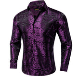 Fall Winter Sliver Full Sleeves Men's Blouse Slim Causal Vest Purple camisa masculina Turn Down Collar Tops MartLion   