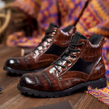 Men's Boots Autumn Spring Leather Round Toe Vintage Crocodile Pattern Shoes Leisure High Top Mart Lion   