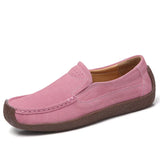 Spring Autumn Women Moccasins Suede Leather Flats Square Toe Slip-on Shoes Fall Casual Apricot Loafers Lady MartLion Pink 43 insole 26.5cm 