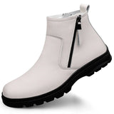 Men's Boots Designer Autumn Ankle Round Toe Snow High Shoes Winter Leisure Leather Velvet Warm MartLion WHITE 46 