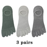3 Pairs Men's Open Toe Sweat-absorbing Boat Socks Cotton Breathable Invisible Ankle Short Socks Elastic Finger Mart Lion green gray dark gray  
