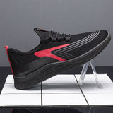 Casual Sneakers Men's Trendy Shoes Mesh  Korean Running Mart Lion E01 Black and Red 39 