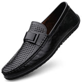 Men's Loafers Slip On Leather Casual Shoes Spring Summer Hombre Loafer Designers MartLion Black(Holes) 38 