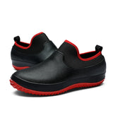 Men's Work Chef Shoes Non-Slip Casual Loafers Waterproof and Oilproof Flat Restaurant Outdoor Rain Boots MartLion black red 48 