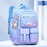 Primary Bow Knot Schoolbag With Rabbit Pendant For Girls Kids Backpack Kawaii Waterproof School bag Nylon MartLion S sky blue  